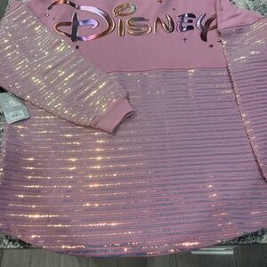 NWT SZ L Disney Iridescent Pink and Gold Sequin Sweater Style Spirit Jersey